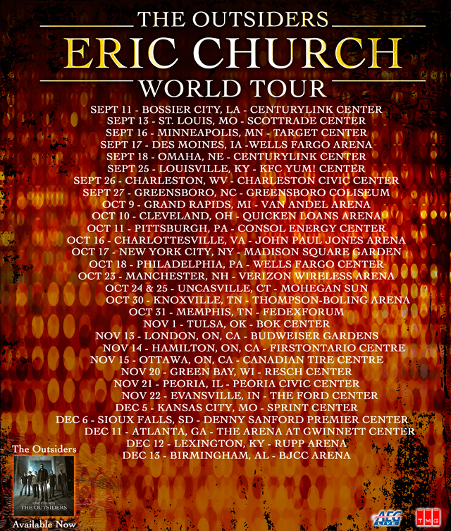 ERIC CHURCH ANNOUNCES THE OUTSIDERS WORLD TOUR WITH HALESTORM, DWIGHT