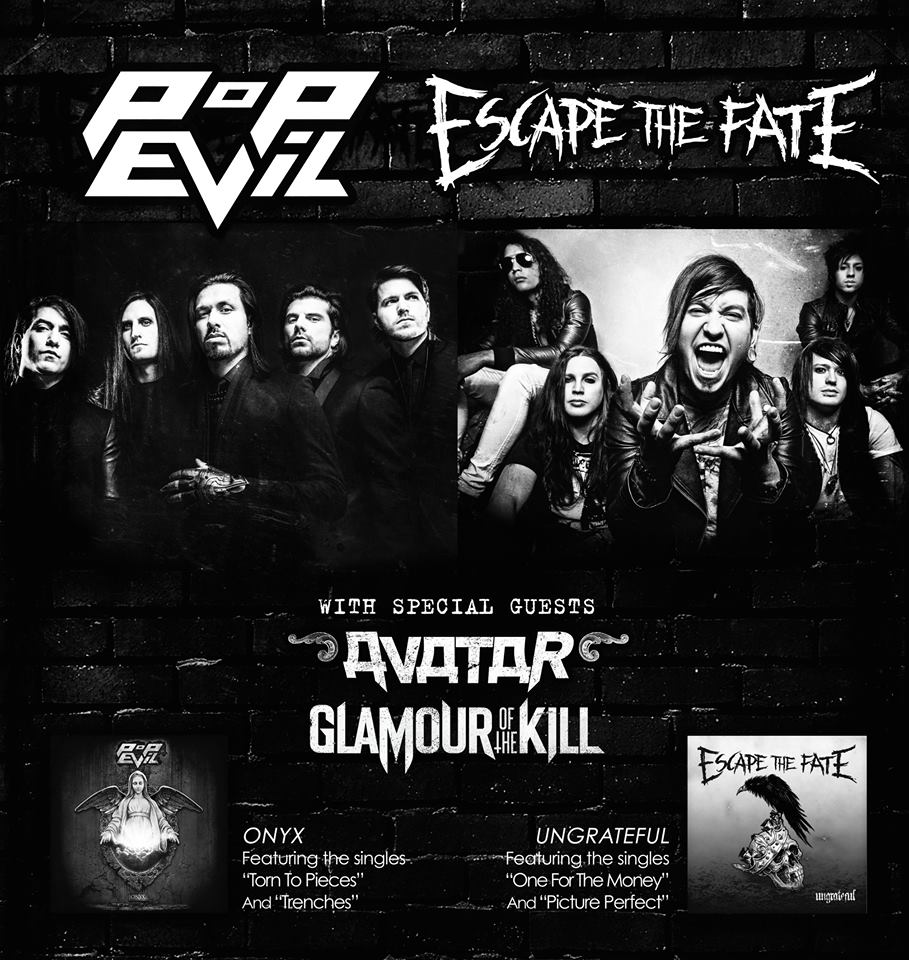 POP EVIL and ESCAPE THE FATE ANNOUNCE CO-HEADLINING TOUR with AVATAR AND GLAMOUR OF THE KILL