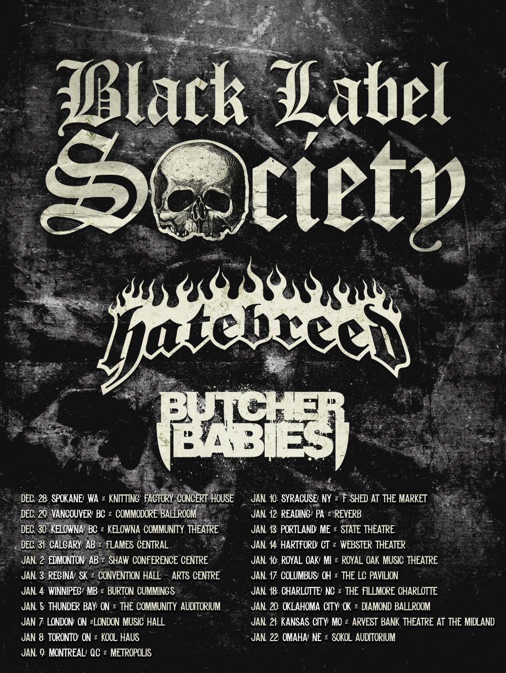 BLACK LABEL SOCIETY, HATEBREED, and BUTCHER BABIES ANNOUNCE 2014-2015 NORTH AMERICAN TOUR DATES