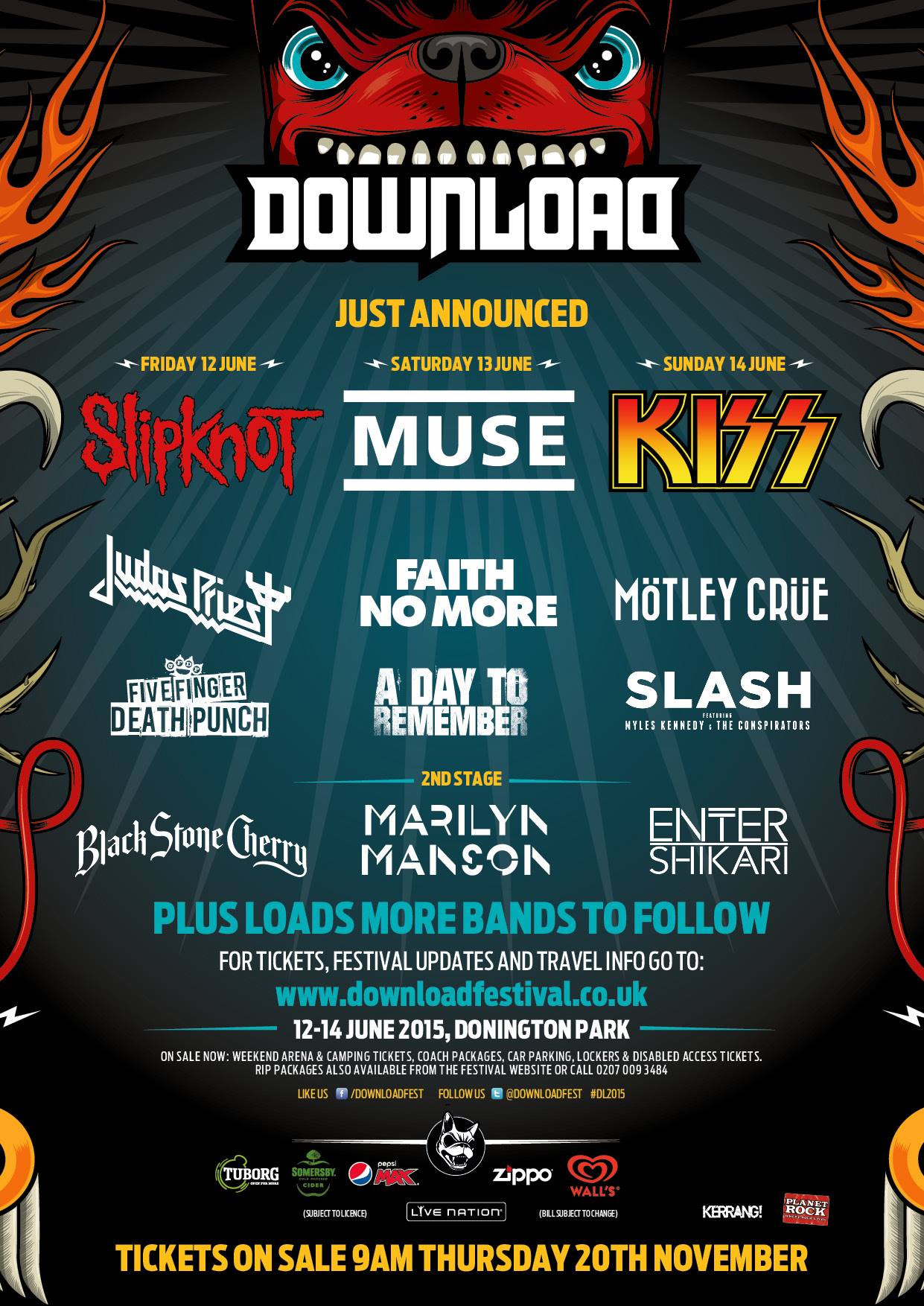 DOWNLOAD FESTIVAL 2015 LINEUP ANNOUNCED – SLIPKNOT, MUSE, and KISS SET ...