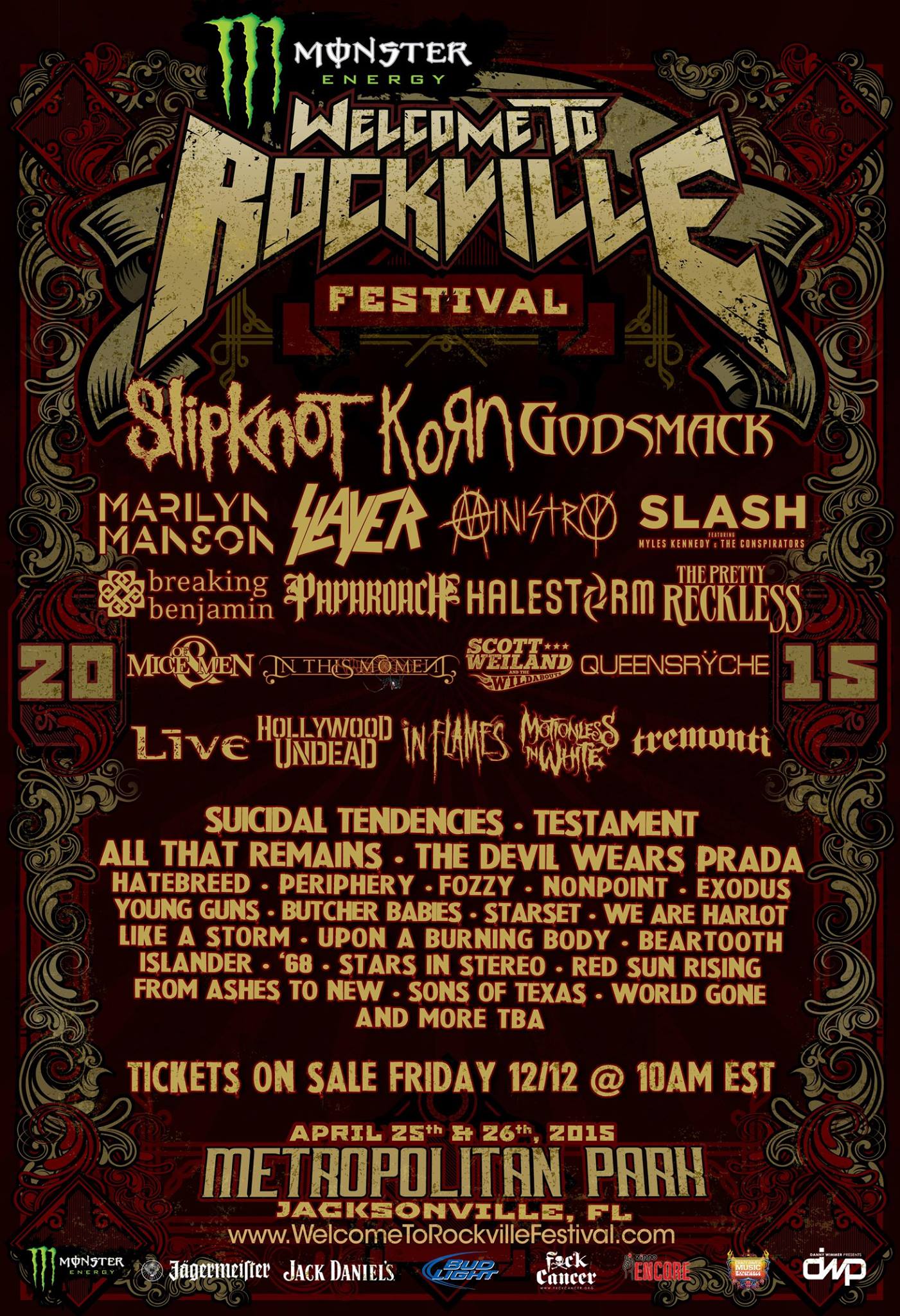 WELCOME TO ROCKVILLE 2015 LINEUP ANNOUNCED – SLIPKNOT, KORN, GODSMACK, and MORE