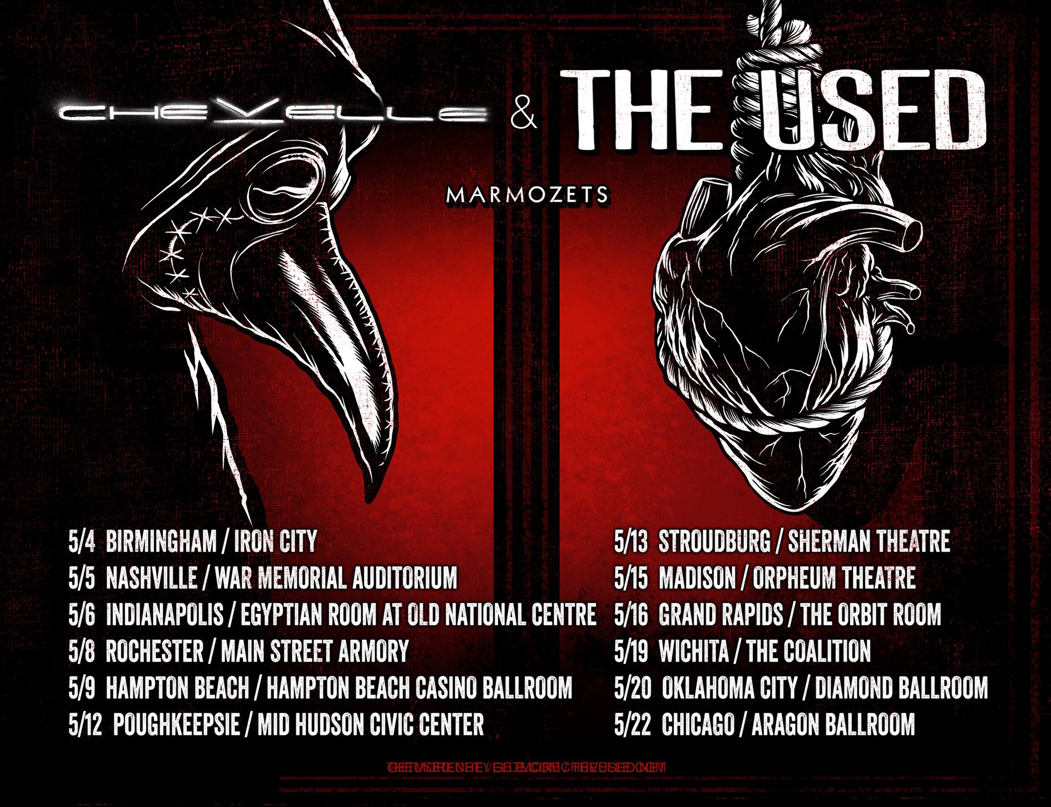 CHEVELLE AND THE USED ANNOUNCE 2015 U.S. TOUR WITH SPECIAL GUESTS MARMOZETS