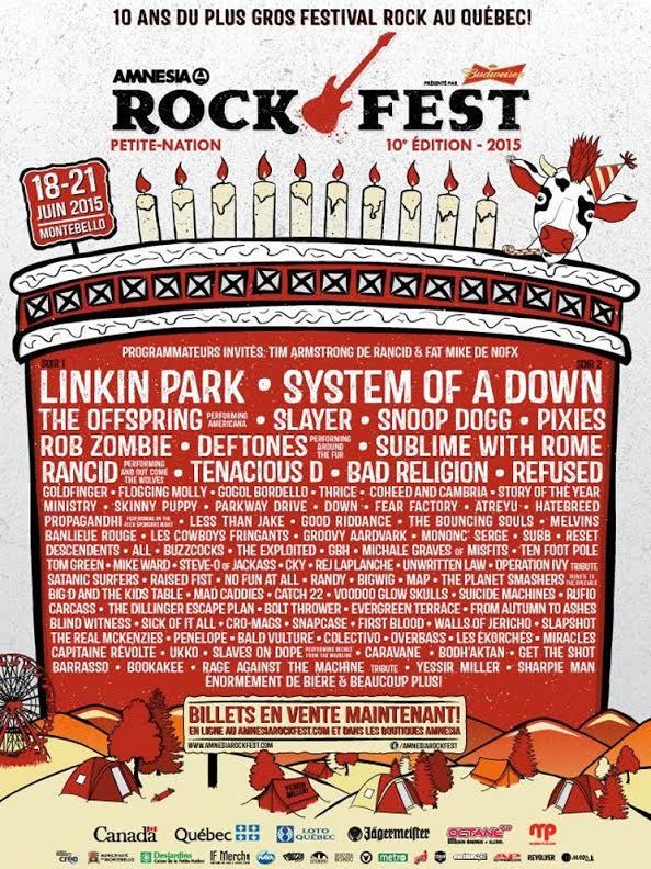 LINKIN PARK, SYSTEM OF A DOWN, THE OFFSPRING, ROB ZOMBIE, DEFTONES, and MORE SET FOR AMNESIA ROCKFEST 2015