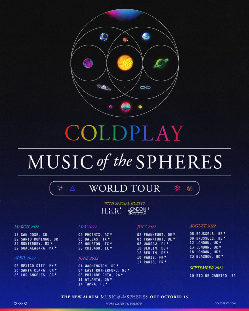 Coldplay Music For Spheres Tour 2022