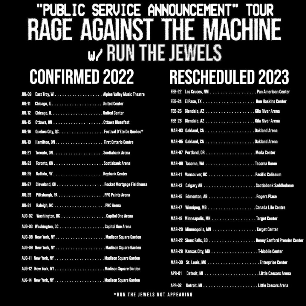 Rage Against The Machine 2022 tour