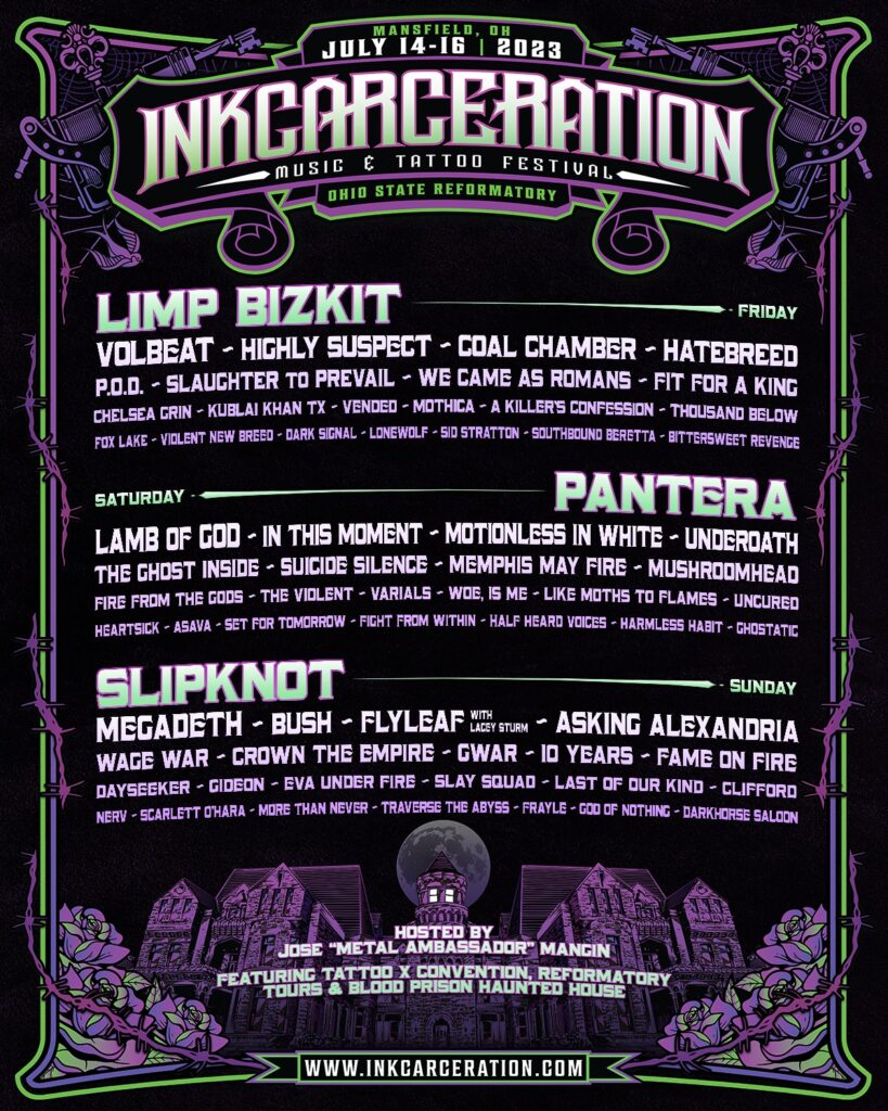 Inkcarcertation 2023 Lineup Announced Limp Bizkit, Pantera, Slipknot