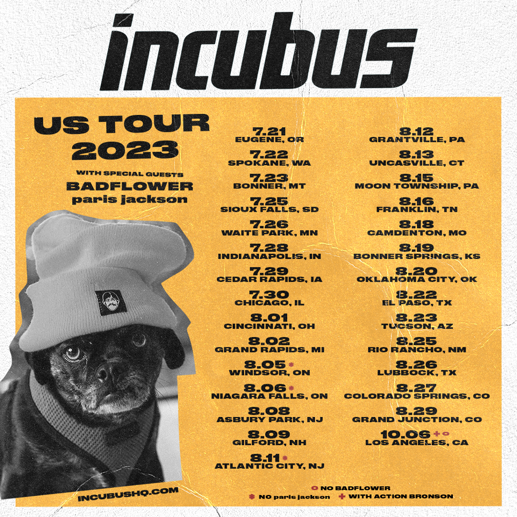 Incubus 2023 tour Badflower Paris Jackson 