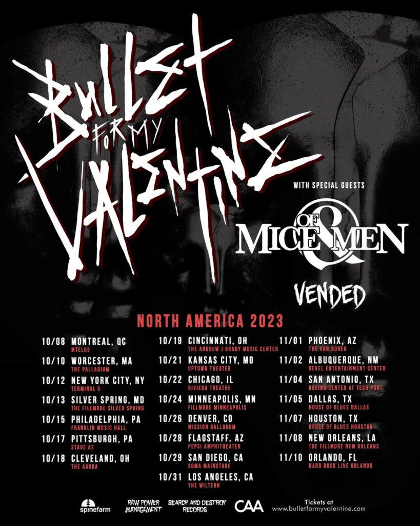 Bullet For My Valentine 2023 tour Of Mice & Men Vended