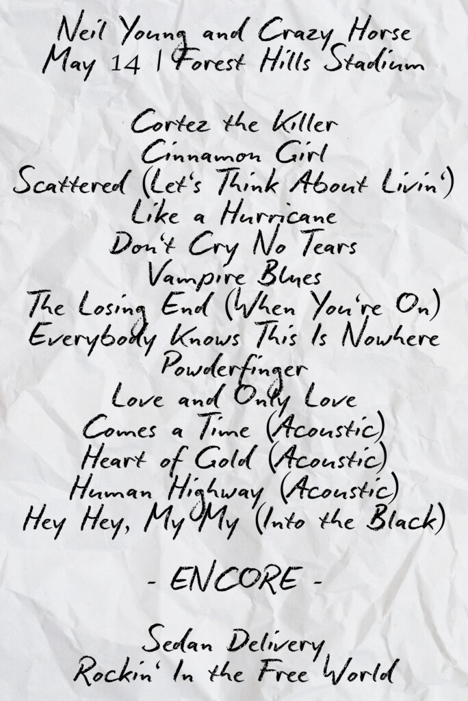 Neil Young and Crazy Horse setlist May 14 Forest Hills Stadium