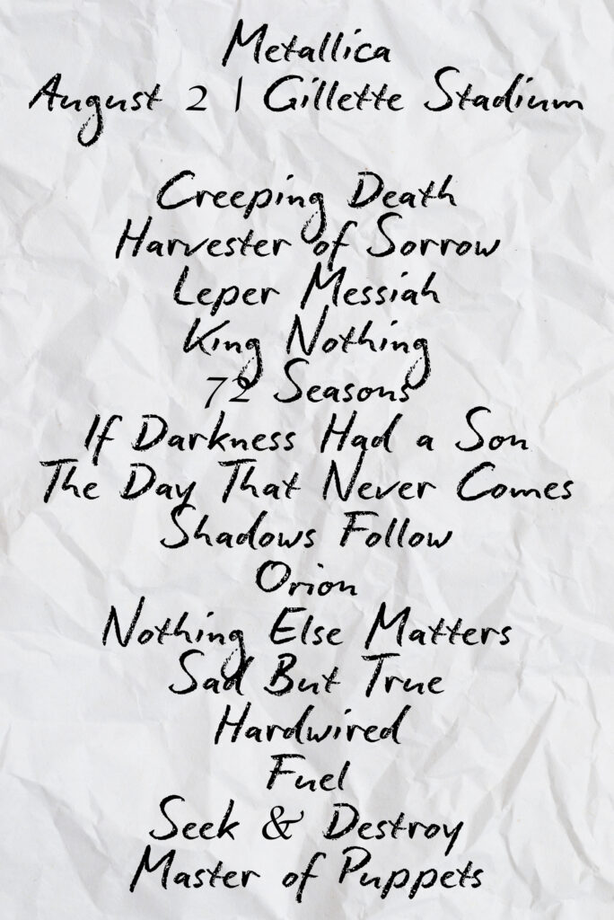 Metallica setlist August 2 Gillette Stadium Foxborough MA