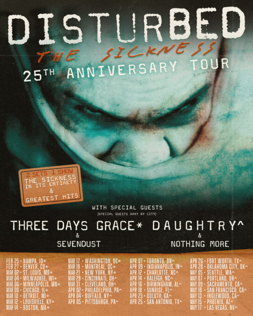 Disturbed Down with the Sickness 25th Anniversary Tour dates