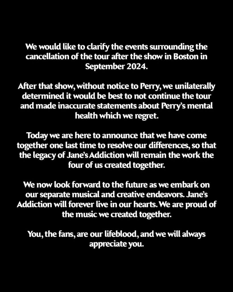 Jane's Addiction Announce Break Up 2025