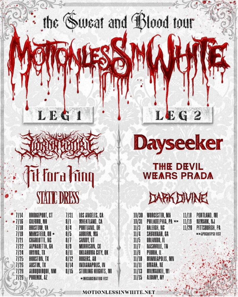 Motionless In White 2026 fall arena tour dates Dayseeker The Devil Wears Prada Dark Devine
