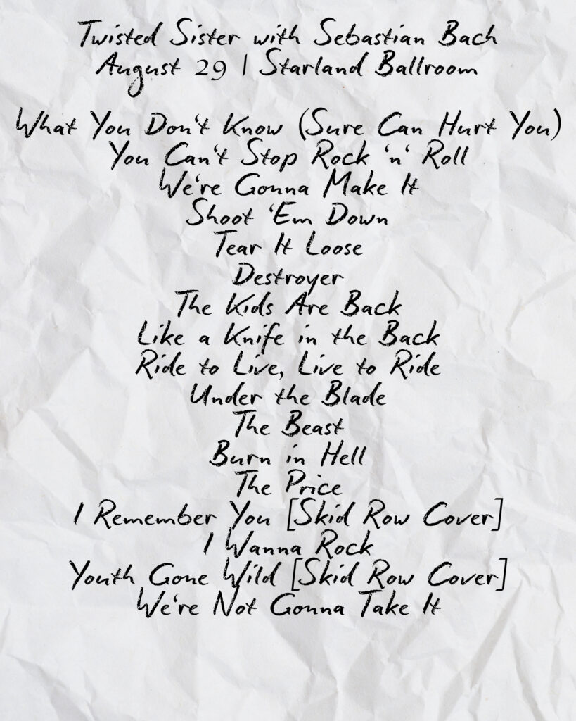 Twisted Sister Sebastian Bach setlist Starland Ballroom New Jersey 2026